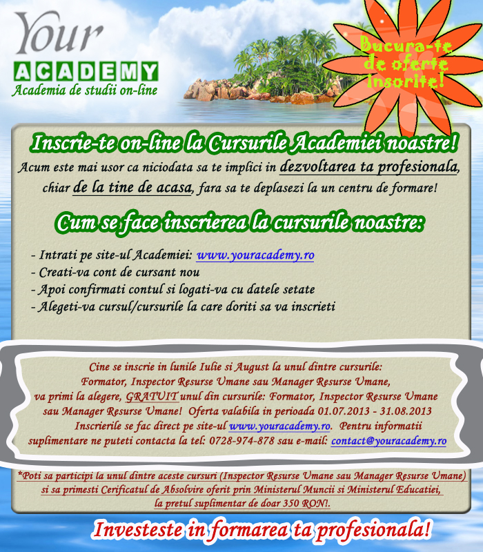 Oferta de exceptie! Nu rata inscrierea la curs!