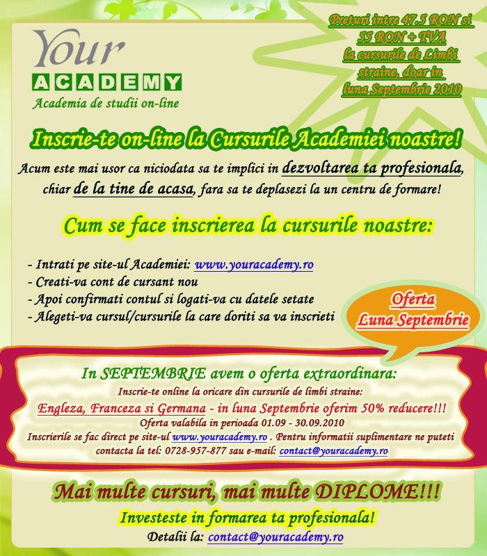 7 Cursuri la 50% Reducere! Descopera oportunitatile YourAcademy!